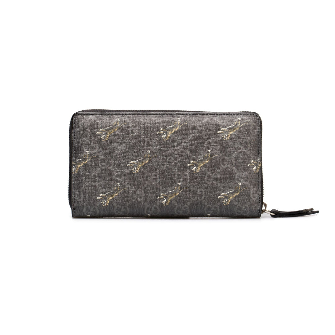 Gucci GG Supreme Canvas Grey Tiger Print Zip Around Wallet 575135