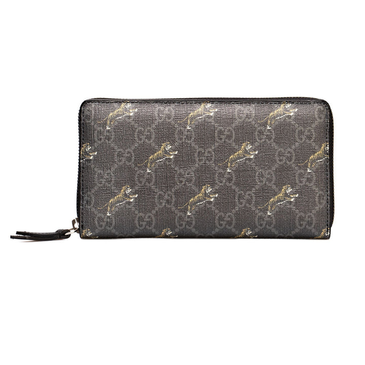 Gucci GG Supreme Canvas Grey Tiger Print Zip Around Wallet 575135