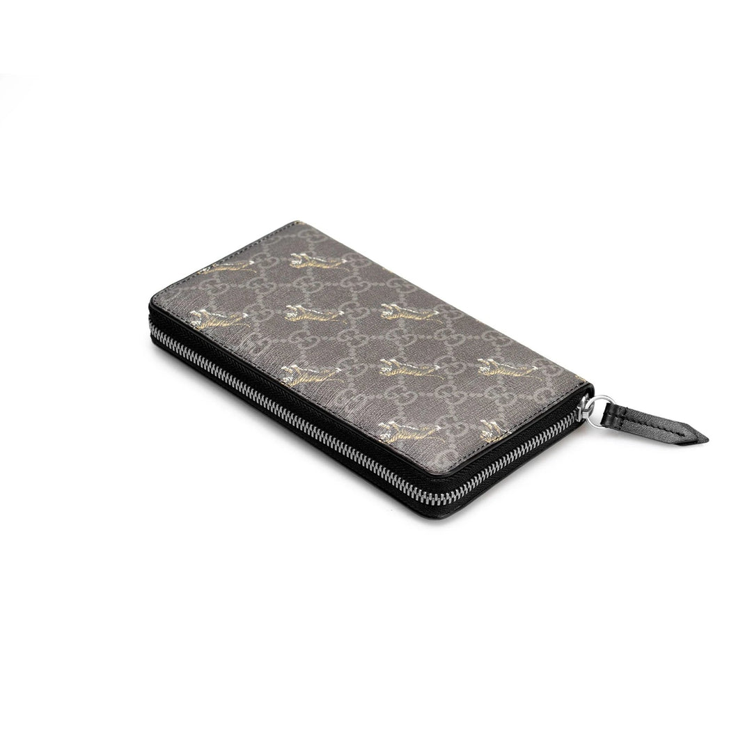 Gucci GG Supreme Canvas Grey Tiger Print Zip Around Wallet 575135