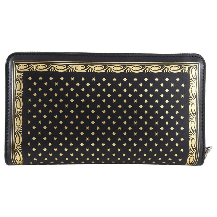 Gucci "Guccy" Black Leather Zip Around Wallet with Gold Stars 510488