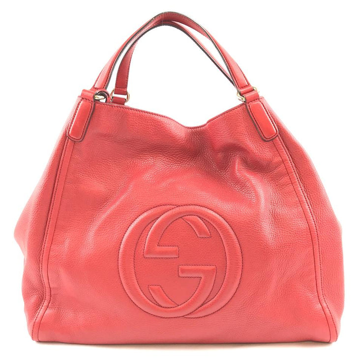 G*G Hobo Shoulder Bag Soho Gg Logo Top Handle Red Leather Tote
