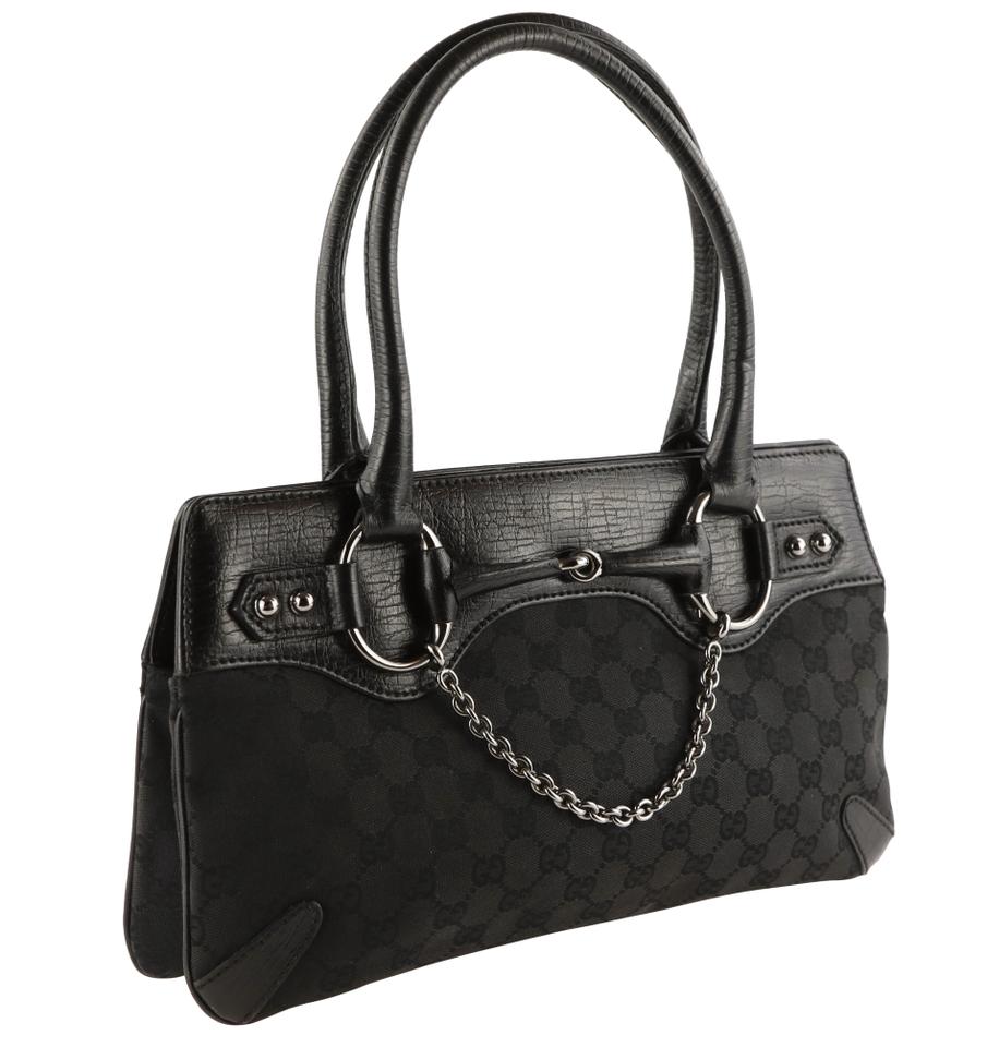 G*G Horsebit Chain Shoulder Bag Black Gg Canvas Tote