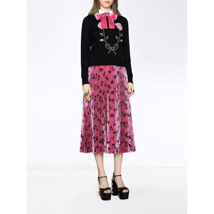 Iridescent Bow Lurex Pleated Skirt