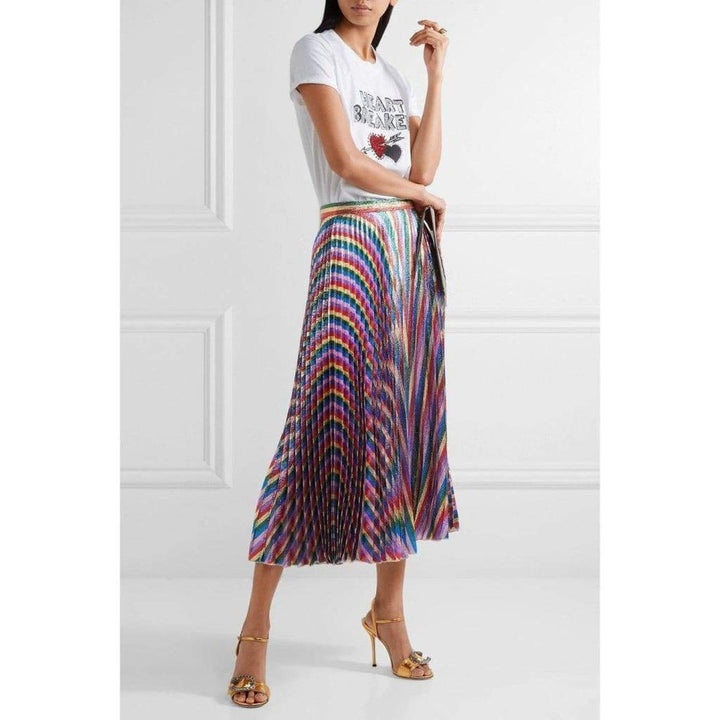 Iridescent Bow Lurex Pleated Skirt