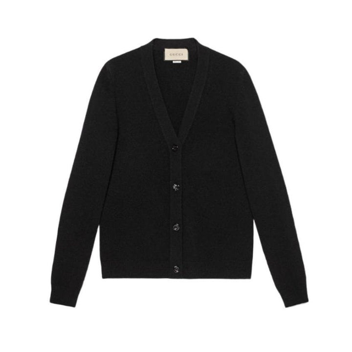 Gucci-Knit Wool Sweater Cardigan with Rose Brooch - Runway Catalog