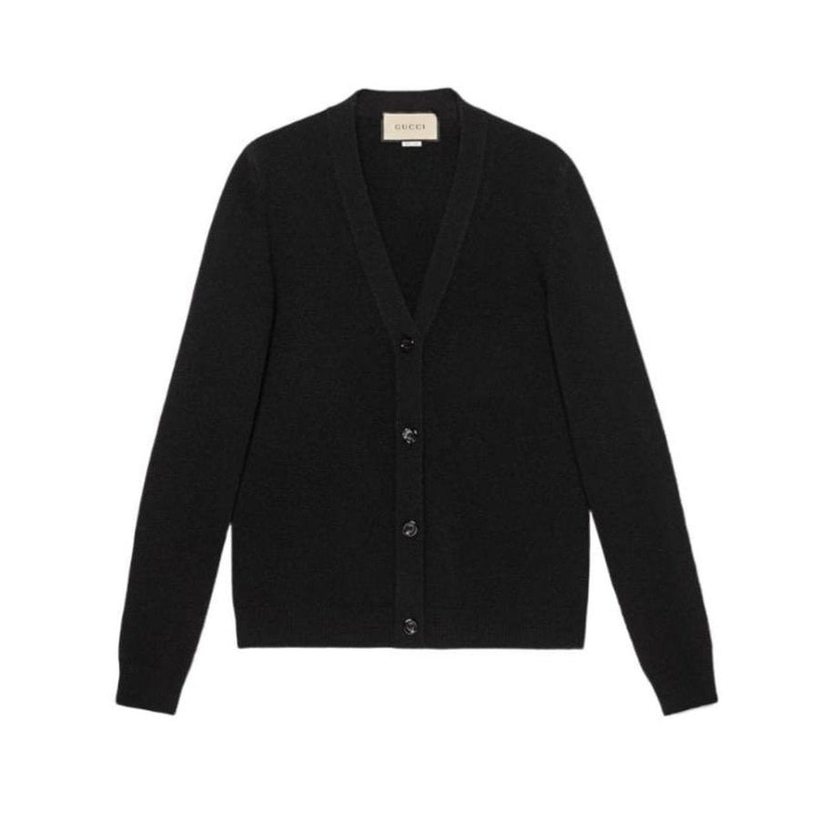 Gucci-Knit Wool Sweater Cardigan with Rose Brooch - Runway Catalog