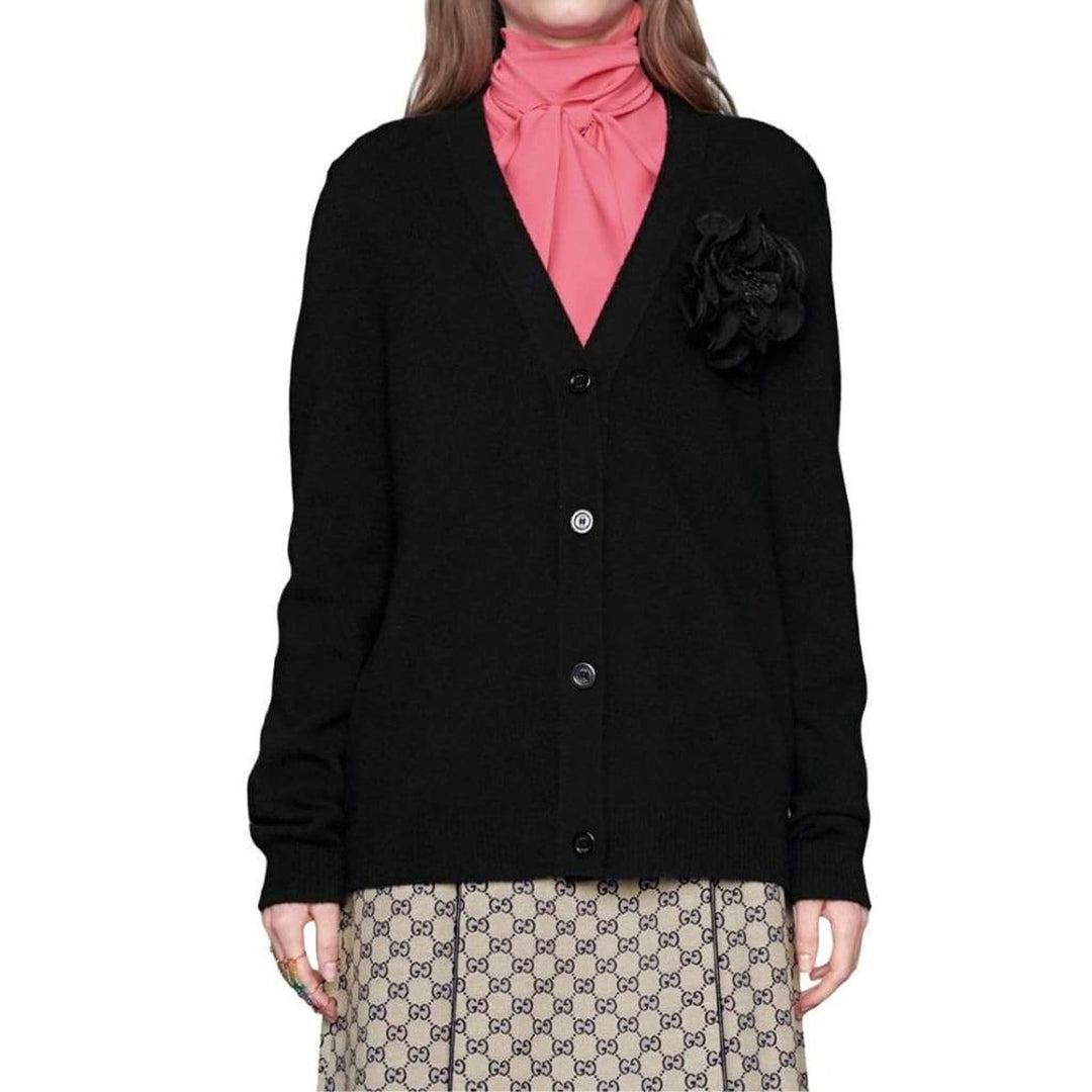 Wool Cardigan With Detachable Rose