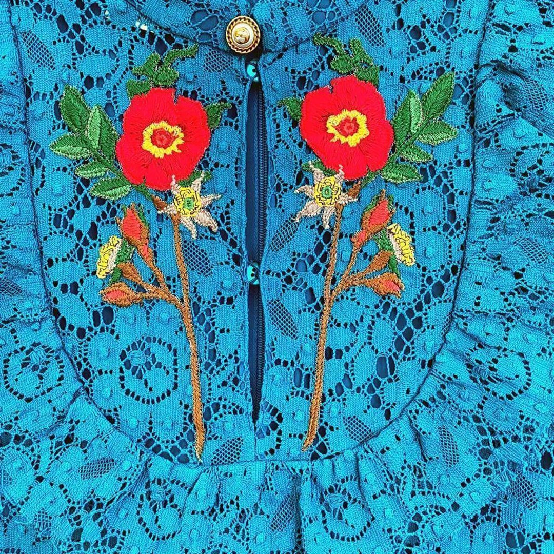 Lace Embroidered Cluny Rose Dress