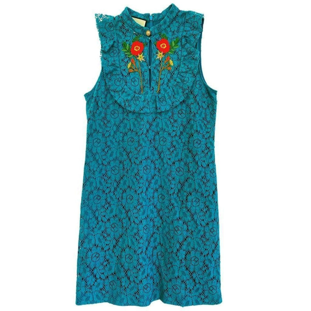 Gucci-Lace Embroidered Cluny Rose Dress - Runway Catalog