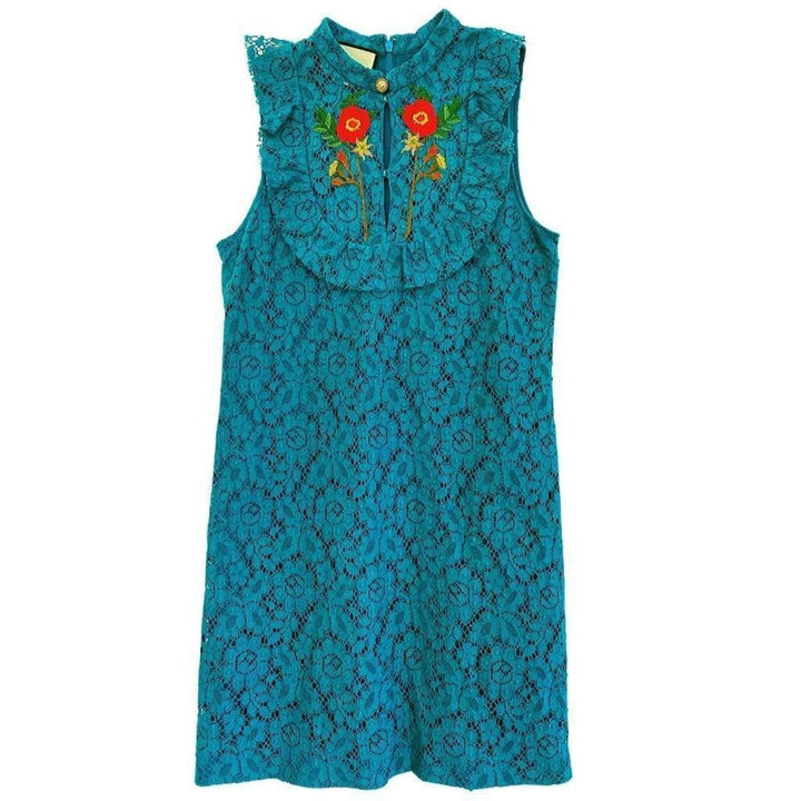 Gucci-Lace Embroidered Cluny Rose Dress - Runway Catalog