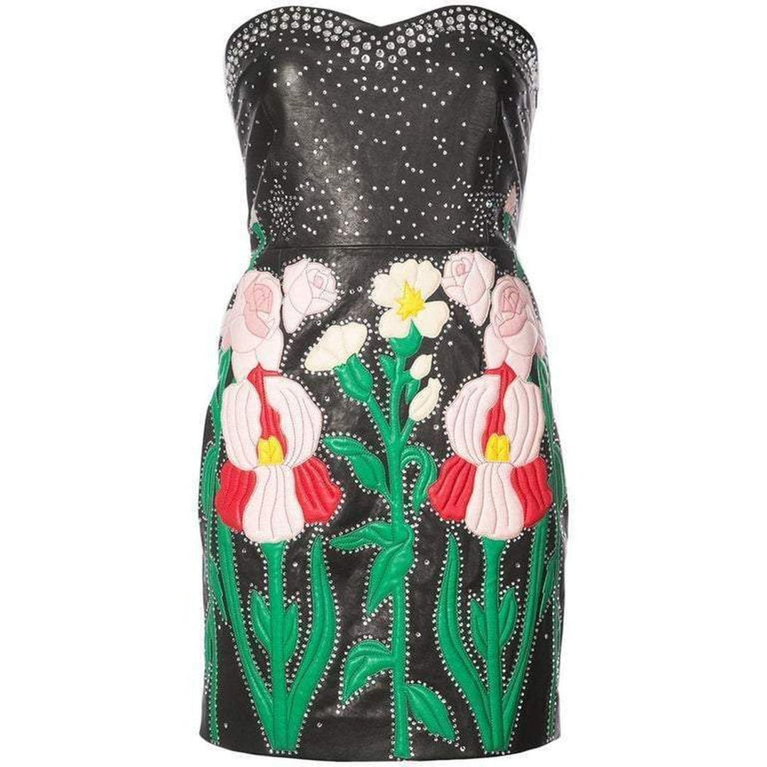 Gucci-Leather Flower Intarsia Strapless Dress - Runway Catalog