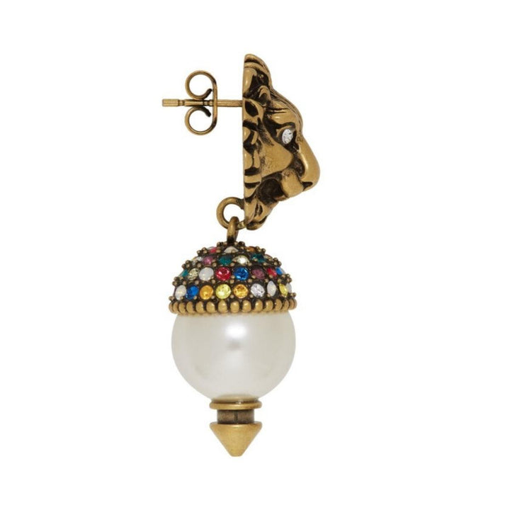 Lion Head Pearl Drop Earrings