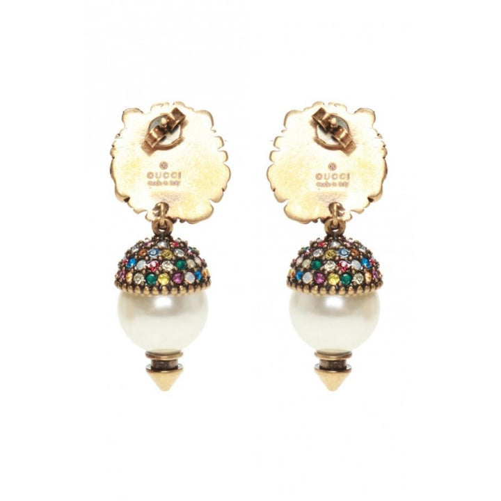 Lion Head Pearl Drop Earrings
