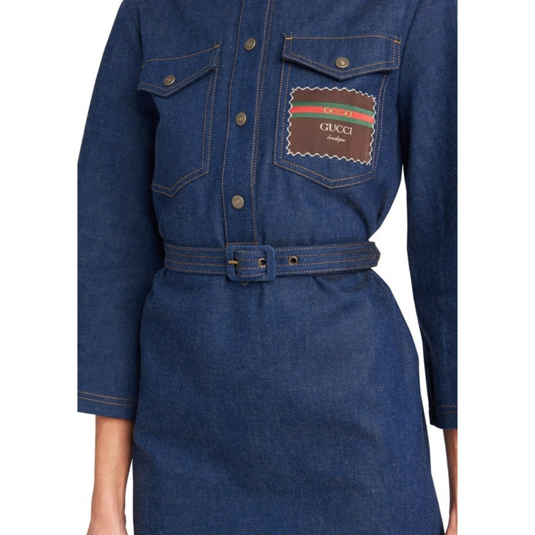 Logo Embroidered Denim Dress