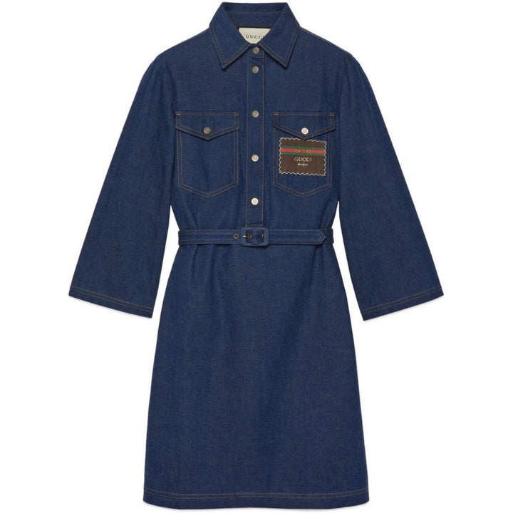 Gucci-Logo Embroidered Denim Dress - Runway Catalog