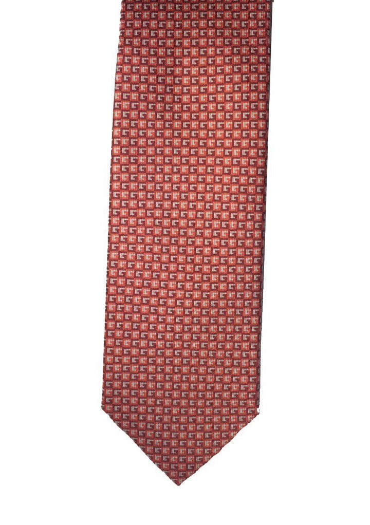 Gucci Men's Geometric Red Orange Silk Necktie 349407