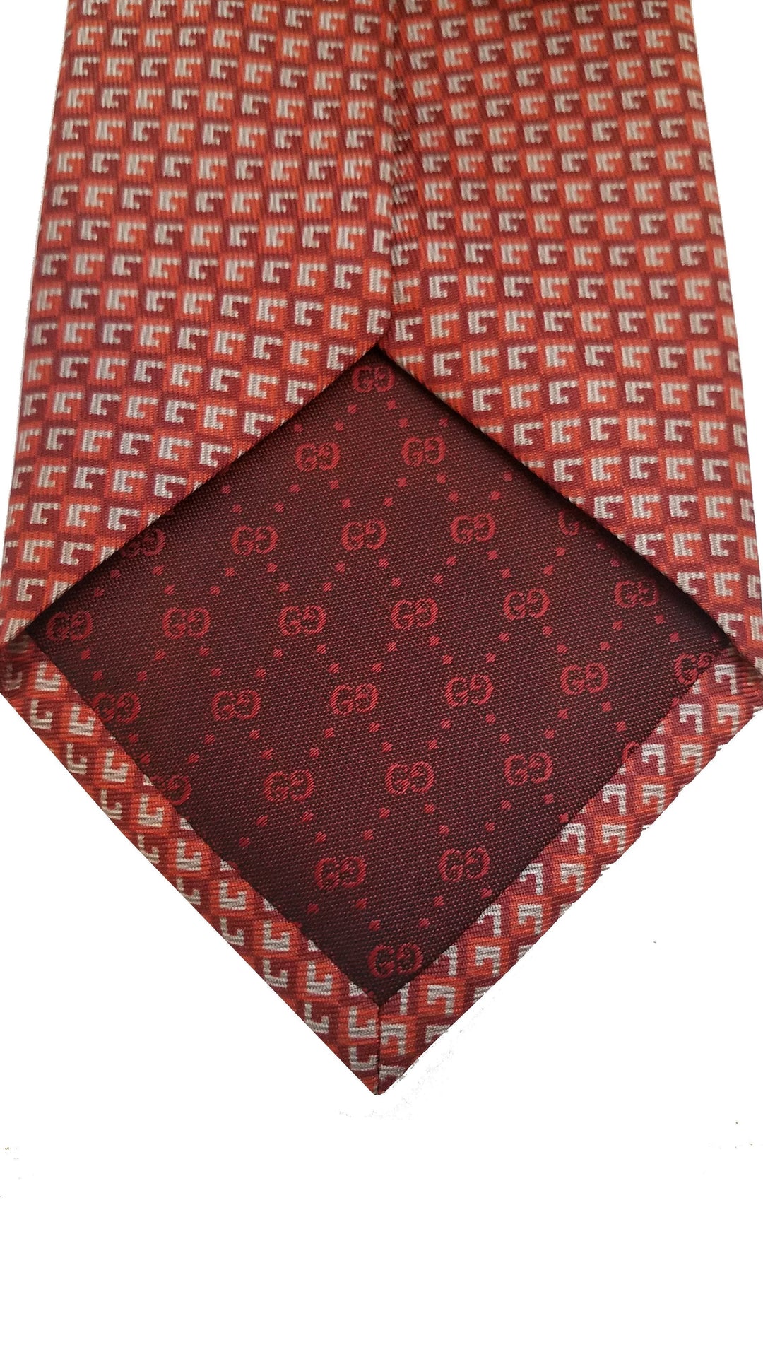 Gucci Men's Geometric Red Orange Silk Necktie 349407
