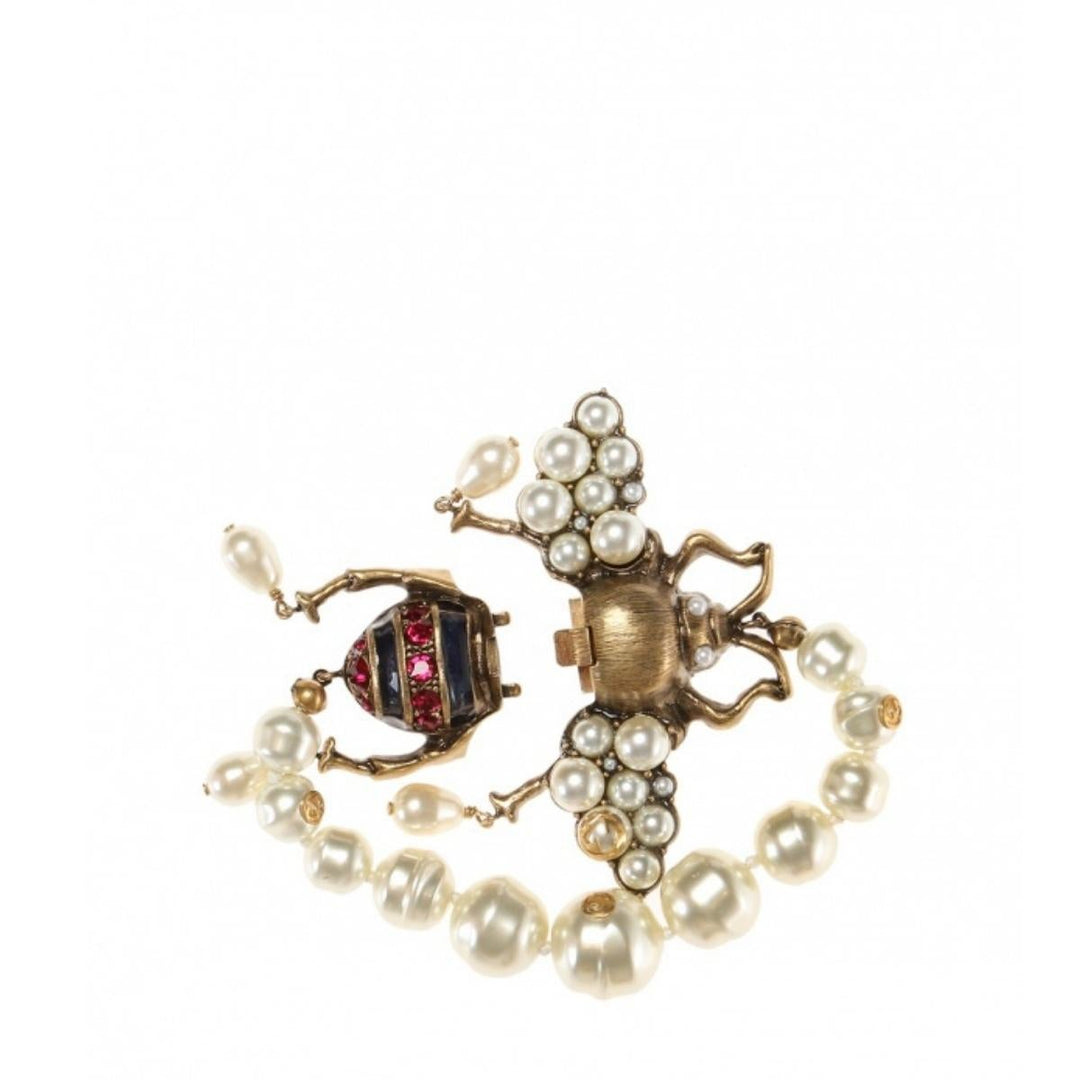 Metallic Bee Bracelet With Crystals And Pearls