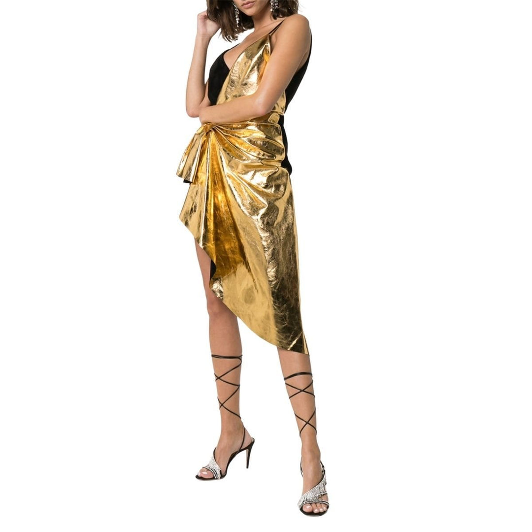 Metallic Leather Asymmetric Mini Dress