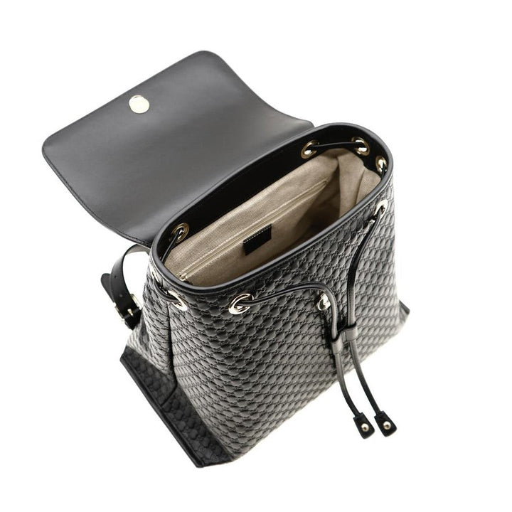 Gucci Microguccisima Black Leather Drawstring Backpack 607993