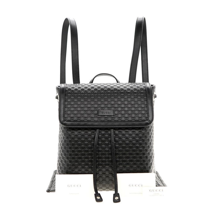 Gucci Microguccisima Black Leather Drawstring Backpack 607993