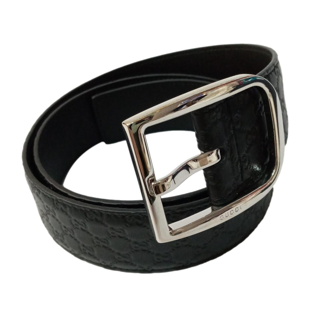 Gucci Microguccissima Black Leather Silver Buckle Belt 115/46 449716