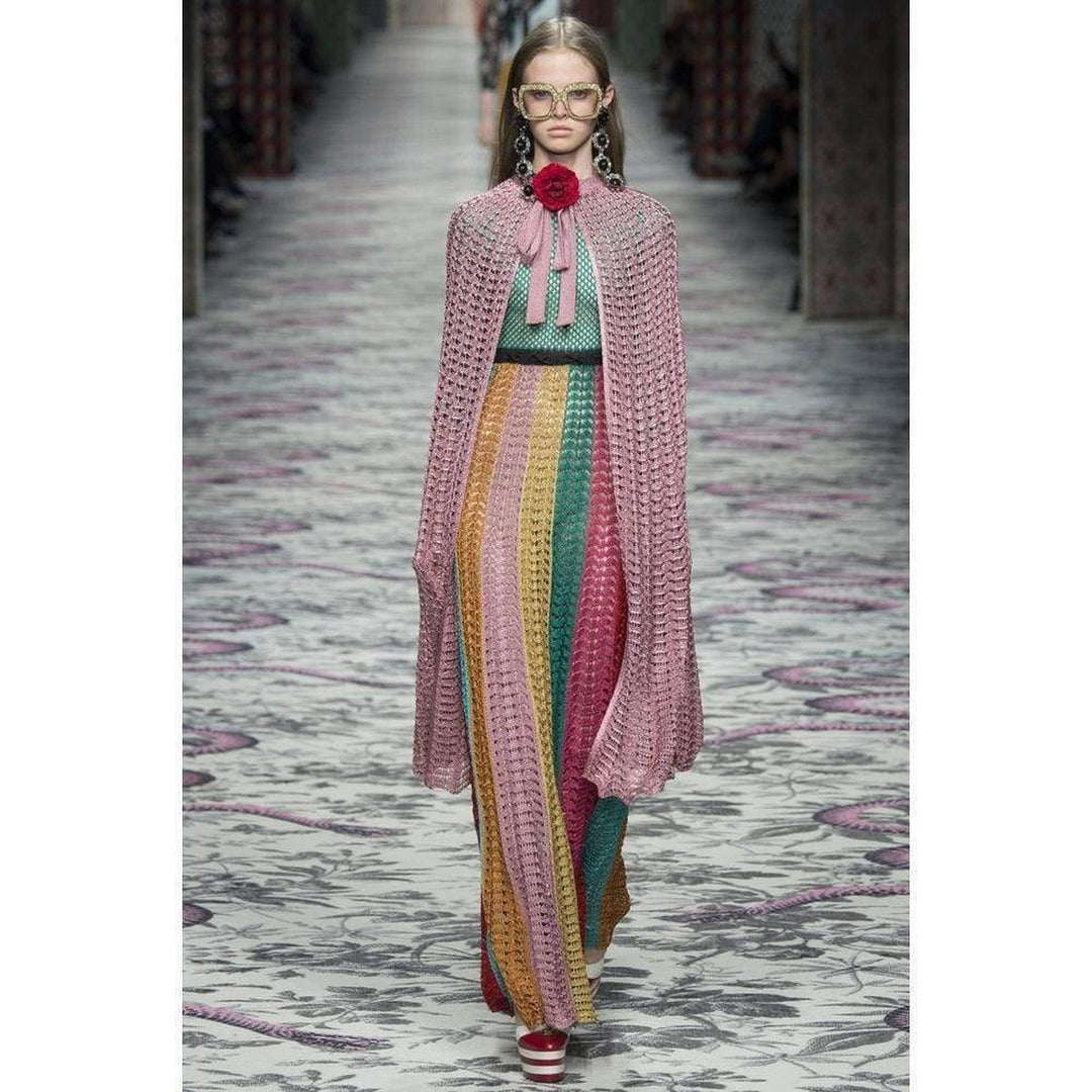 Multi Stripe Lurex Knitted Crochet Dress