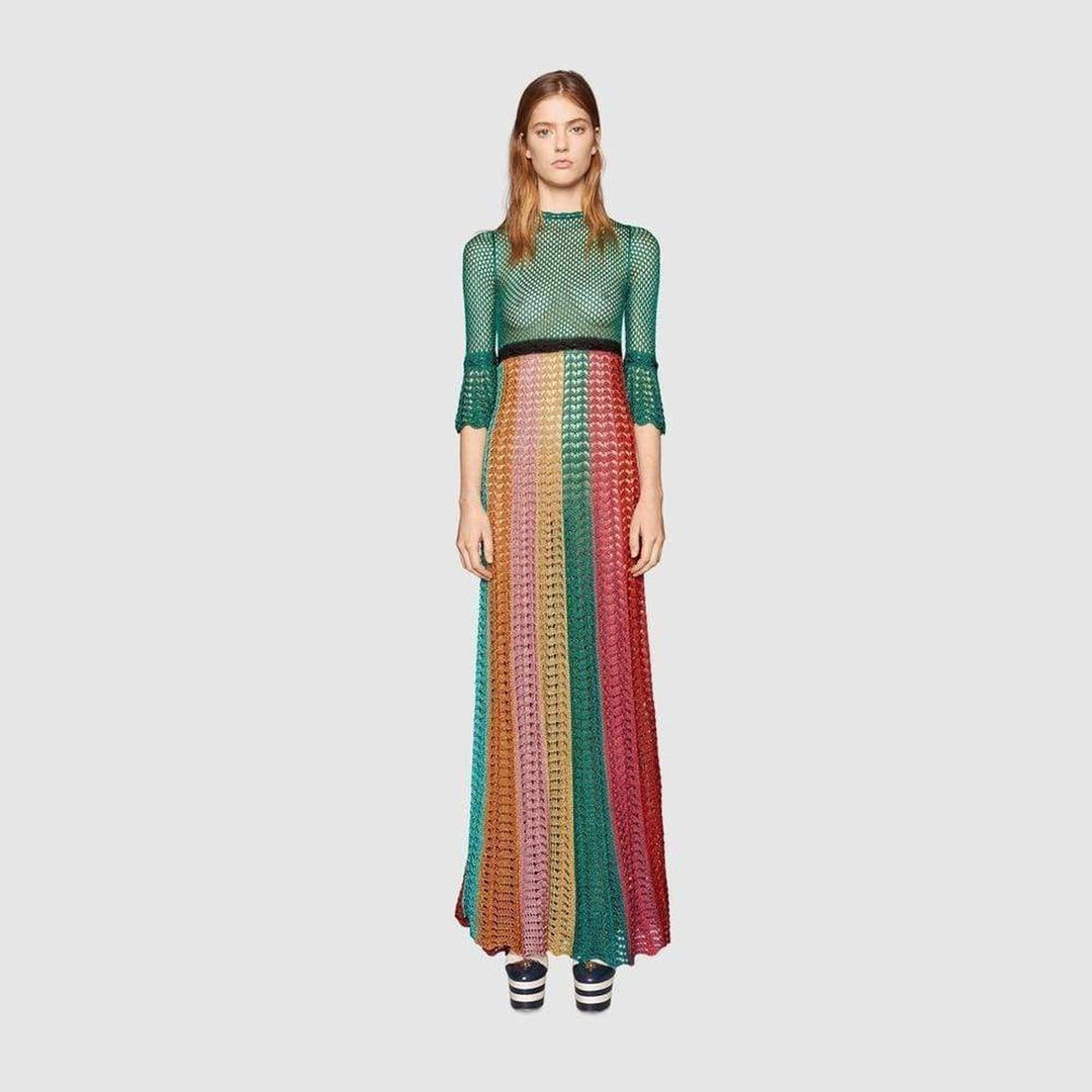 Multi Stripe Lurex Knitted Crochet Dress