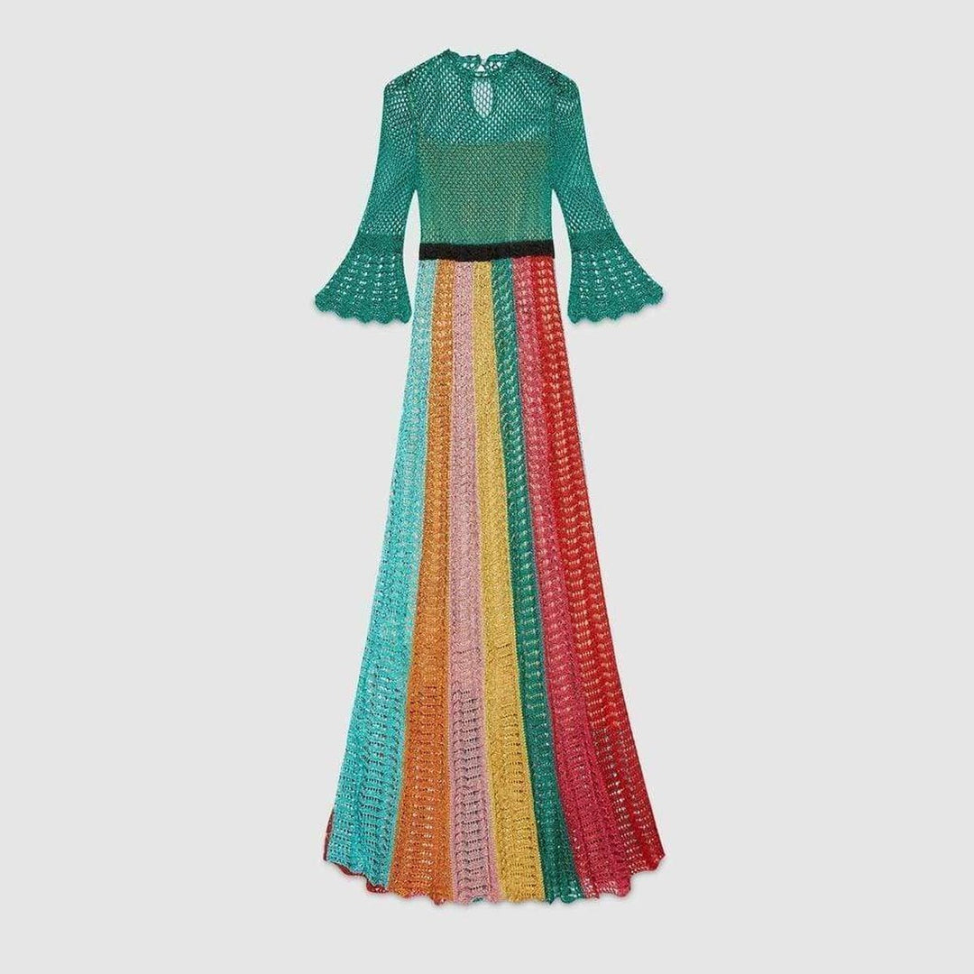 Multi Stripe Lurex Knitted Crochet Dress
