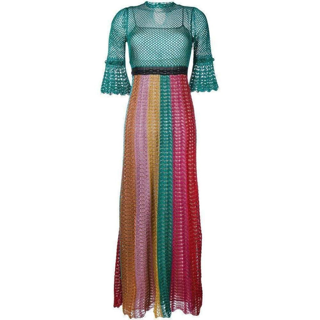 Gucci-Multi Stripe Lurex Knitted Crochet Dress - Runway Catalog