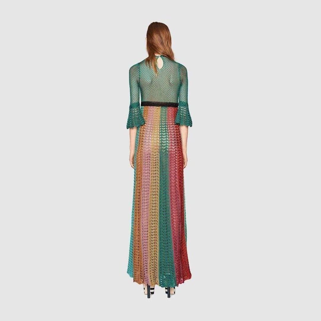 Multi Stripe Lurex Knitted Crochet Dress