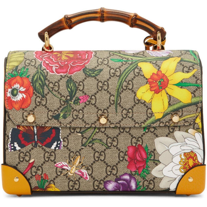 Multicolor Small GG Flora Bamboo Padlock Bag