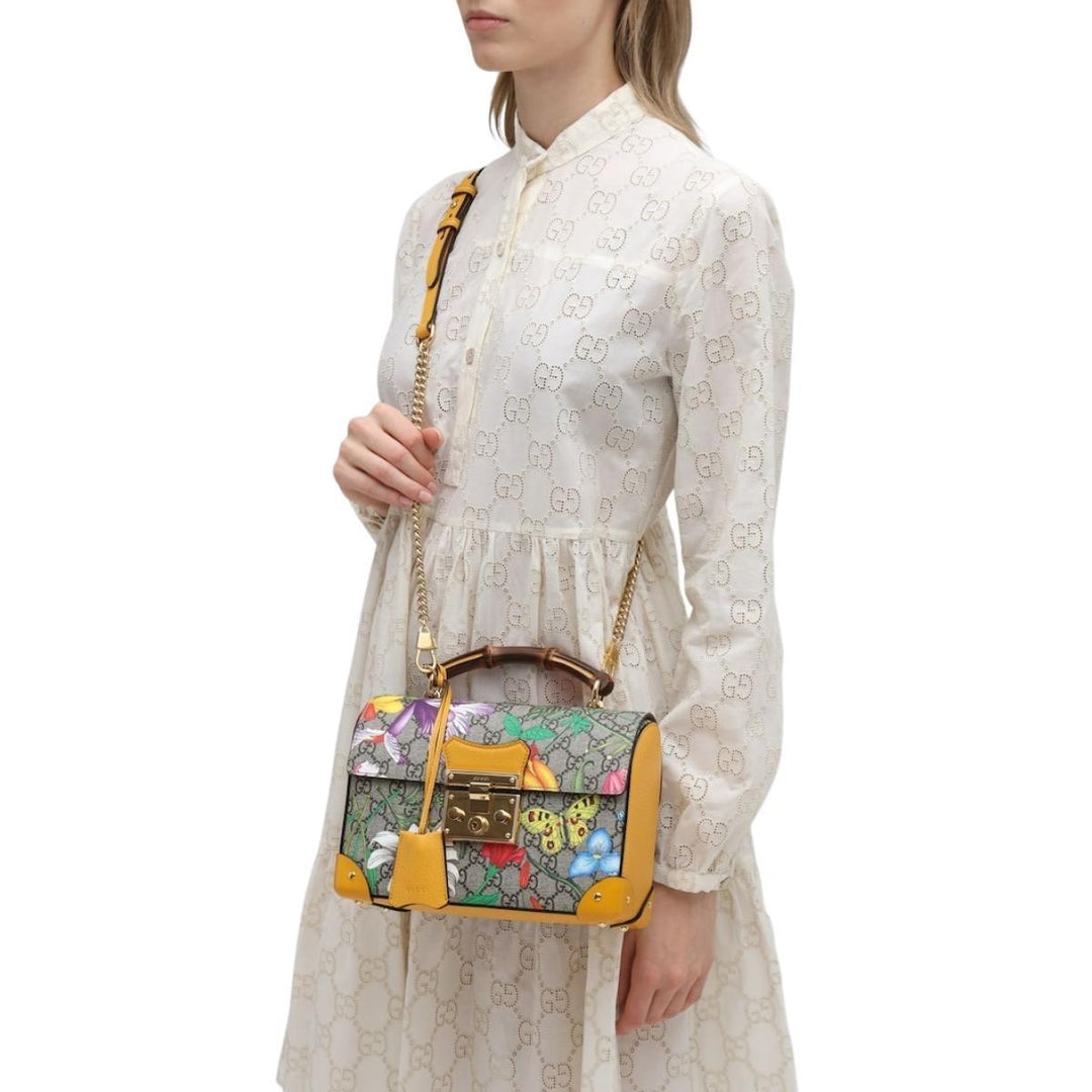 Multicolor Small GG Flora Bamboo Padlock Bag