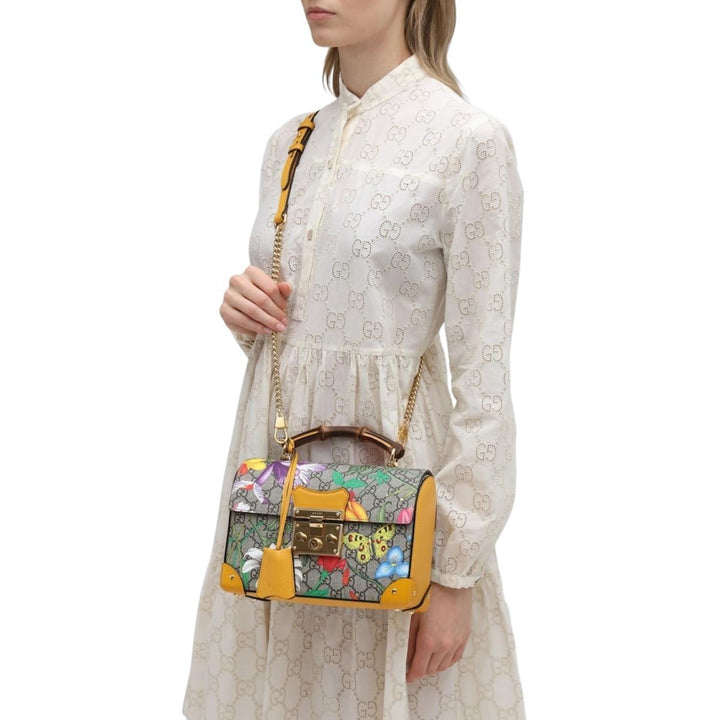 Multicolor Small GG Flora Bamboo Padlock Bag