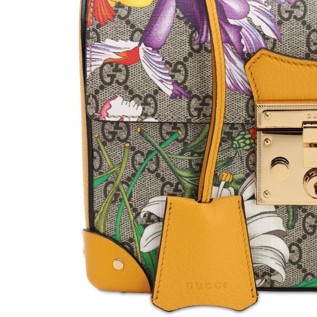 Multicolor Small GG Flora Bamboo Padlock Bag
