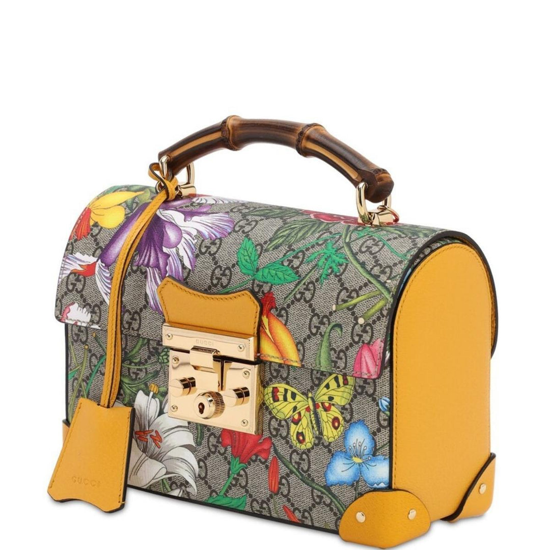 Multicolor Small GG Flora Bamboo Padlock Bag