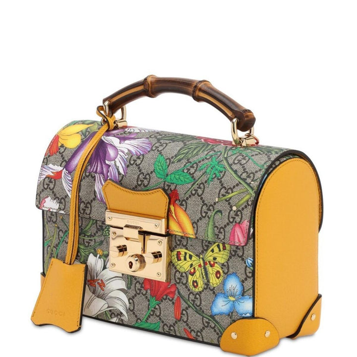 Multicolor Small GG Flora Bamboo Padlock Bag