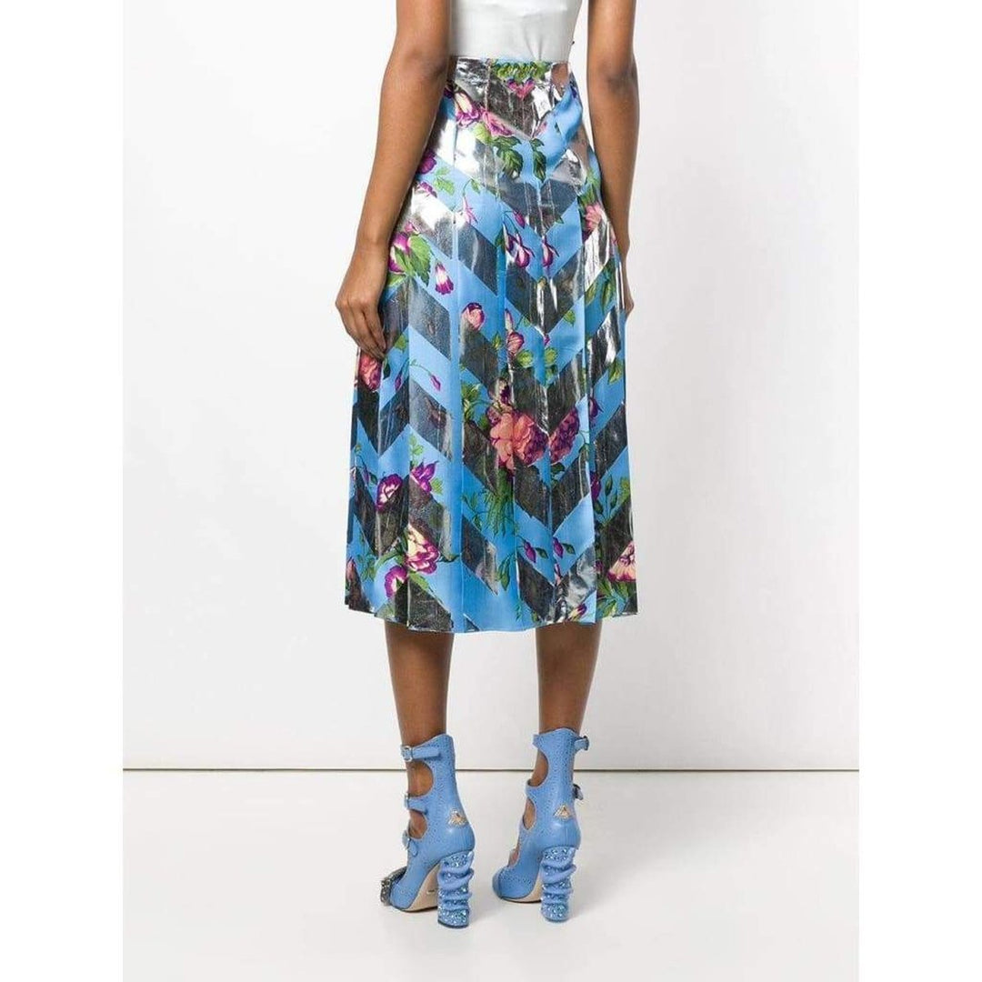 Multicolour Striped Floral Silk Skirt