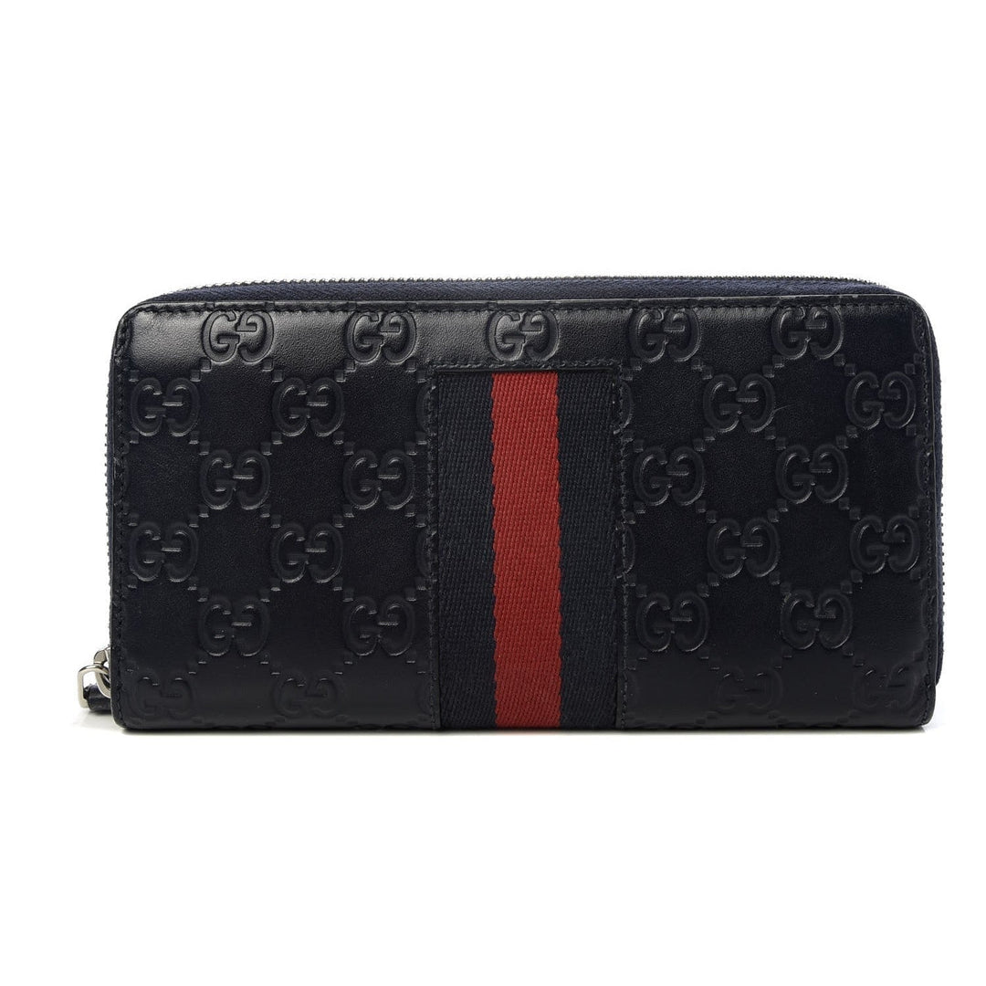 Gucci Navy Blue Leather Guccissima Web Stripe Long Zip Wallet 408831