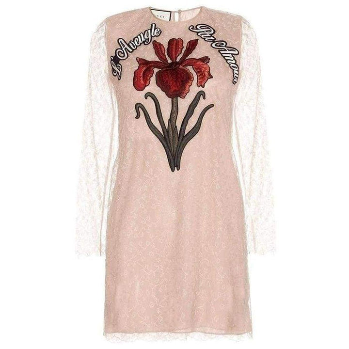 Gucci-Nude Lace Embroidered Dress - Runway Catalog