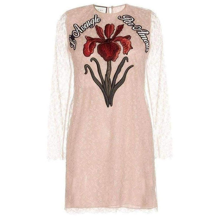 Gucci-Nude Lace Embroidered Dress - Runway Catalog