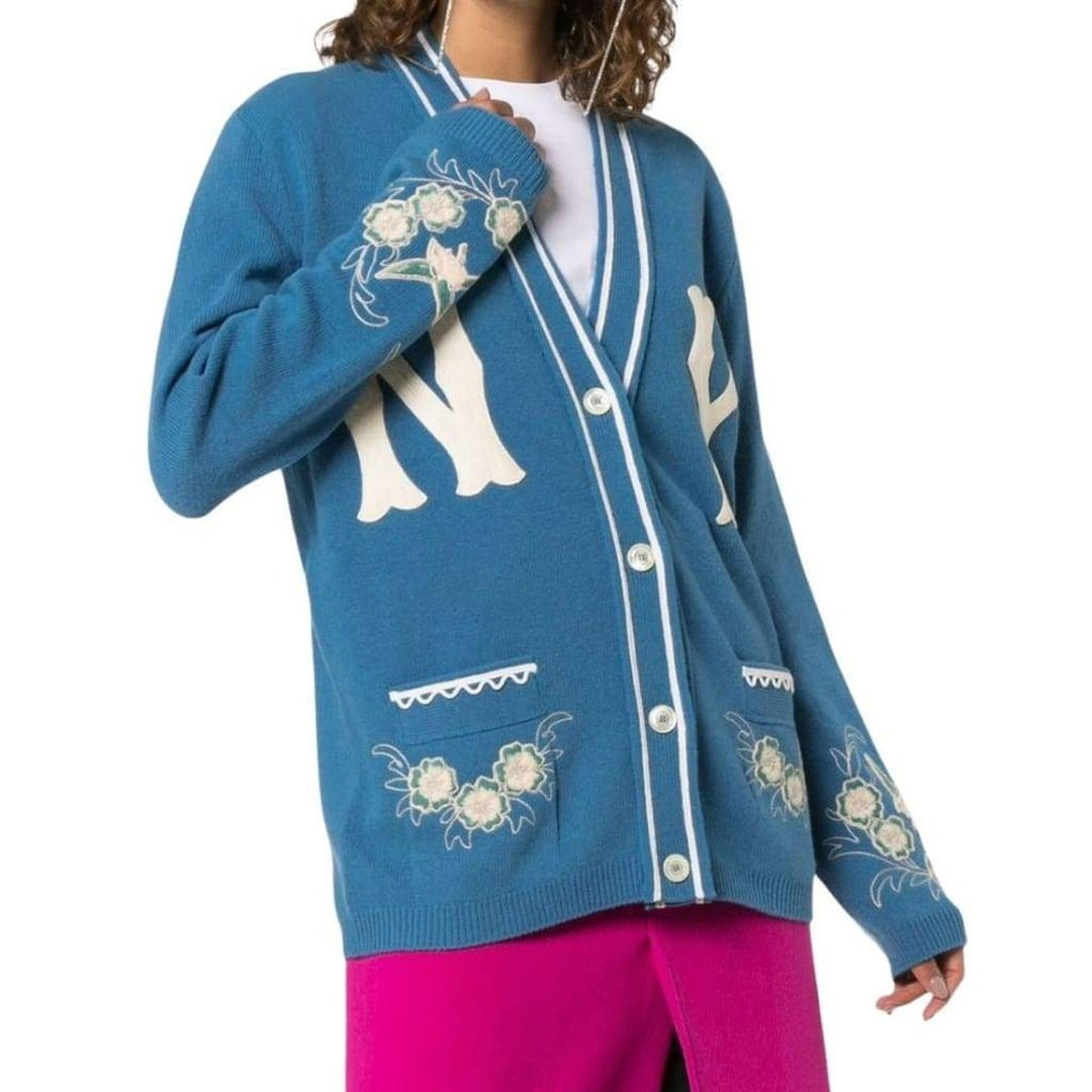 NY Yankees Patch Embroidered Wool Cardigan