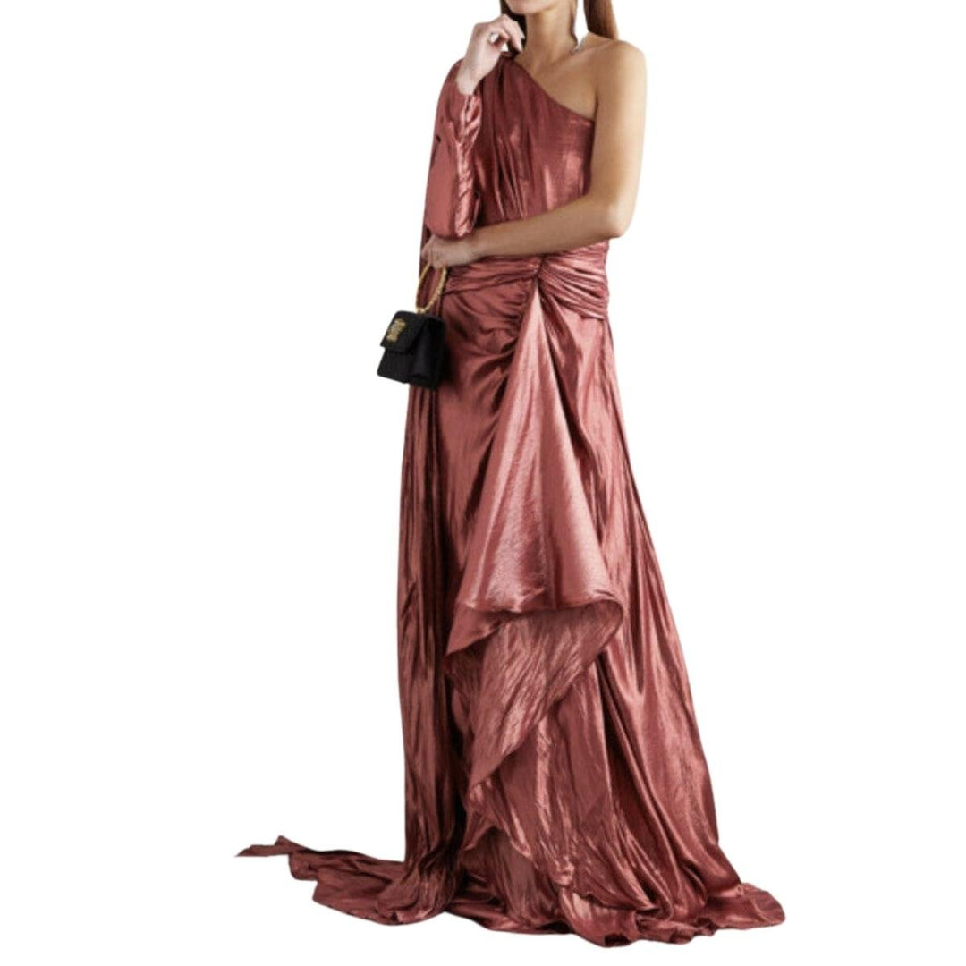 One Shoulder Asymmetric Lame Gown