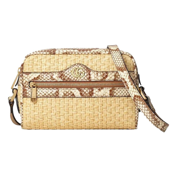 Gucci Ophidia Mini Bag Raffia Watersnake Shoulder Bag Beige 574493