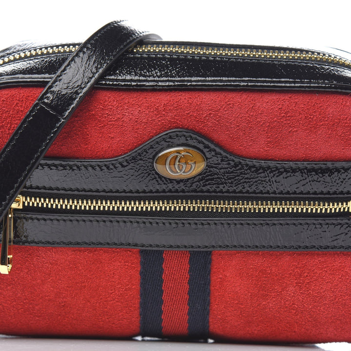 Gucci Ophidia Red Suede Patent Web Mini Shoulder Bag 517350