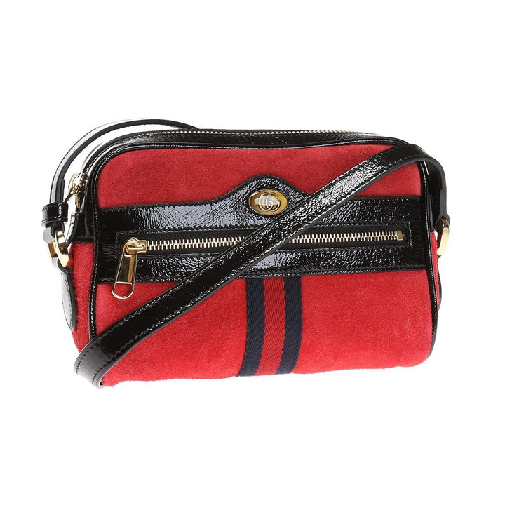 Gucci Ophidia Red Suede Patent Web Mini Shoulder Bag 517350