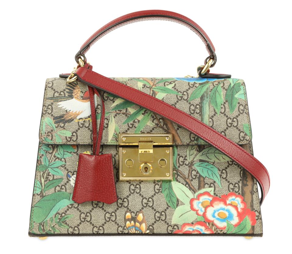 G*G Top Handle Bag Padlock Gg Supreme Tian Small Brown Canvas Tote