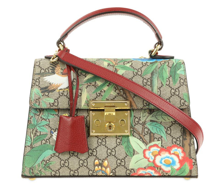 G*G Top Handle Bag Padlock Gg Supreme Tian Small Brown Canvas Tote