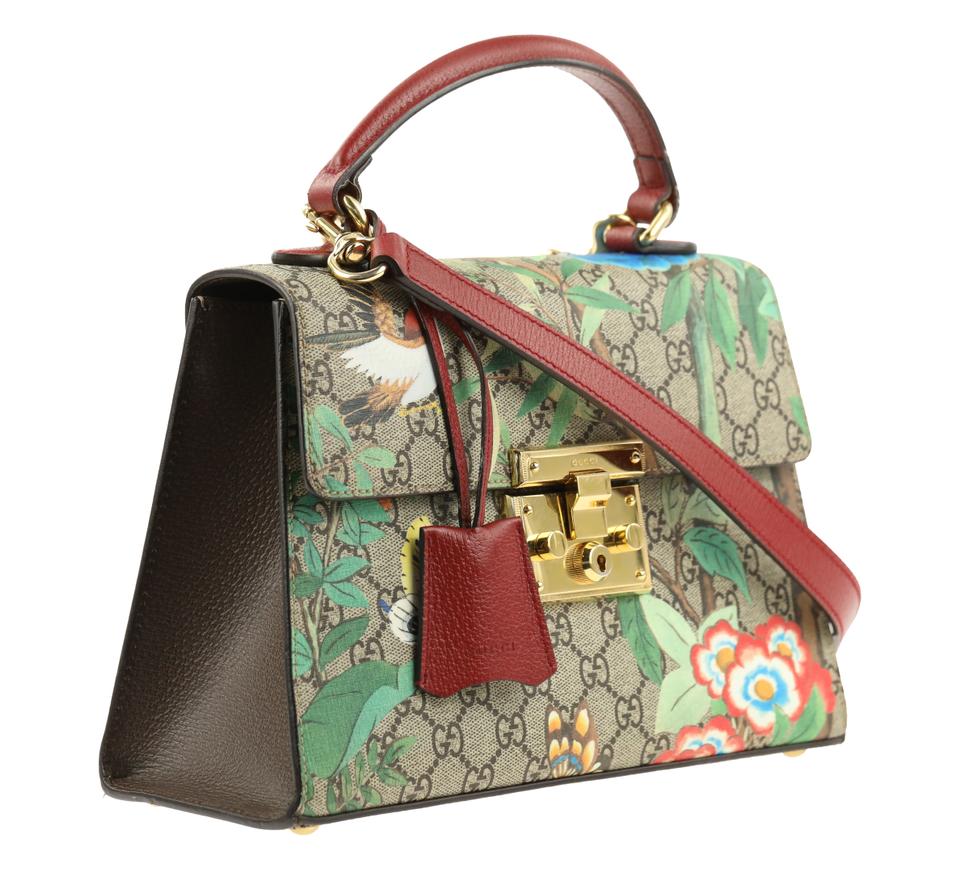 G*G Top Handle Bag Padlock Gg Supreme Tian Small Brown Canvas Tote