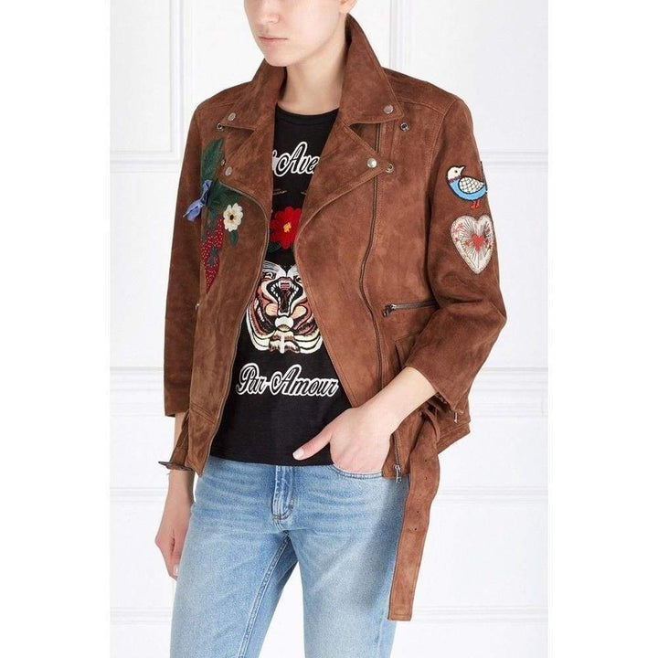 Patches Embroidered Suede Jacket